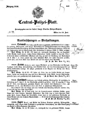 Zentralpolizeiblatt Dienstag 24. Juni 1856