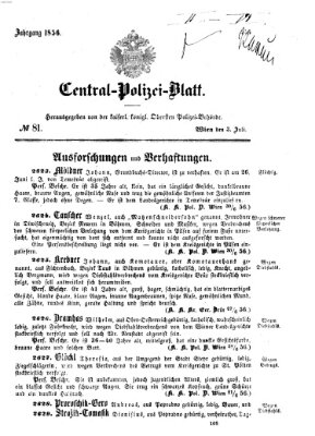 Zentralpolizeiblatt Donnerstag 3. Juli 1856