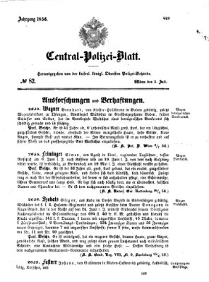 Zentralpolizeiblatt Samstag 5. Juli 1856