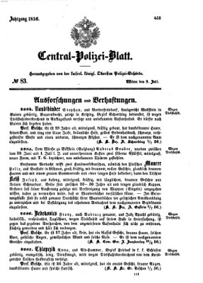 Zentralpolizeiblatt Dienstag 8. Juli 1856