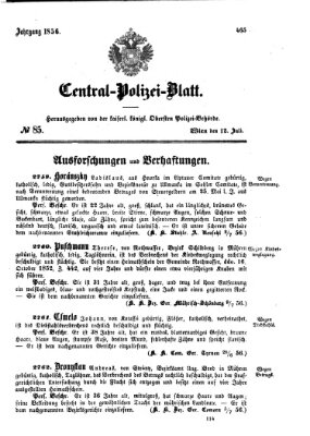 Zentralpolizeiblatt Samstag 12. Juli 1856