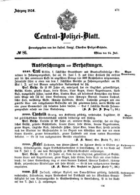 Zentralpolizeiblatt Montag 14. Juli 1856