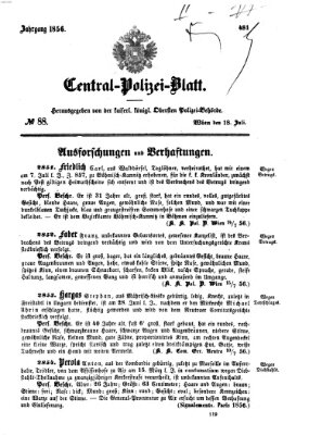 Zentralpolizeiblatt Freitag 18. Juli 1856