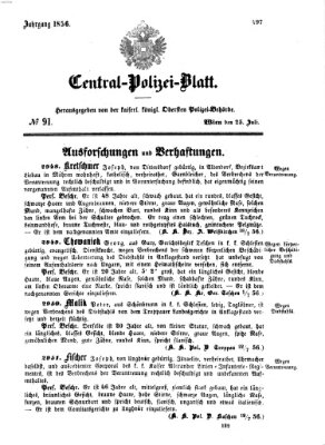 Zentralpolizeiblatt Freitag 25. Juli 1856