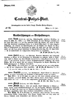 Zentralpolizeiblatt Montag 28. Juli 1856