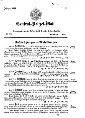 Zentralpolizeiblatt Montag 11. August 1856