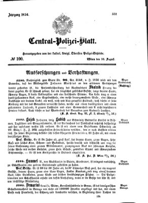 Zentralpolizeiblatt Samstag 16. August 1856