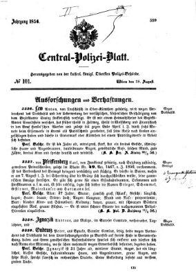 Zentralpolizeiblatt Montag 18. August 1856