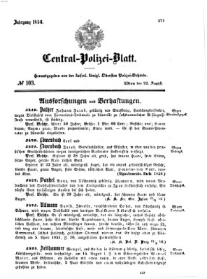 Zentralpolizeiblatt Freitag 22. August 1856