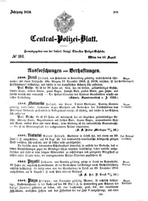 Zentralpolizeiblatt Montag 25. August 1856