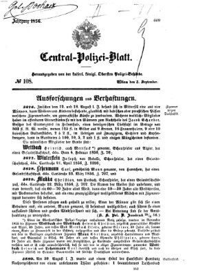 Zentralpolizeiblatt Mittwoch 3. September 1856