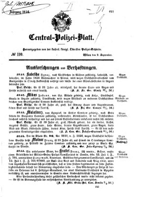 Zentralpolizeiblatt Dienstag 9. September 1856