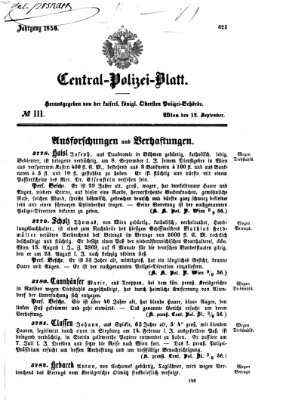 Zentralpolizeiblatt Freitag 12. September 1856