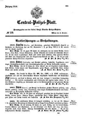 Zentralpolizeiblatt Freitag 3. Oktober 1856