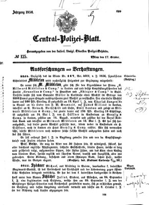 Zentralpolizeiblatt Freitag 17. Oktober 1856