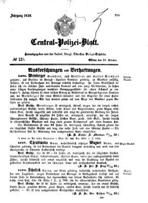 Zentralpolizeiblatt Samstag 25. Oktober 1856