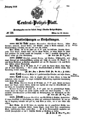 Zentralpolizeiblatt Mittwoch 29. Oktober 1856