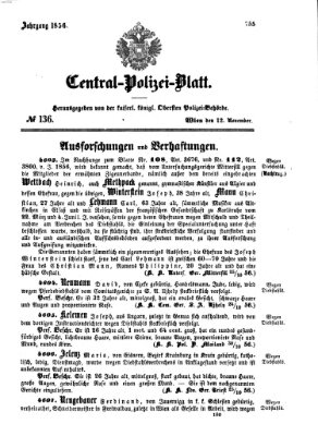 Zentralpolizeiblatt Mittwoch 12. November 1856