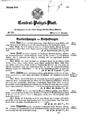 Zentralpolizeiblatt Montag 17. November 1856