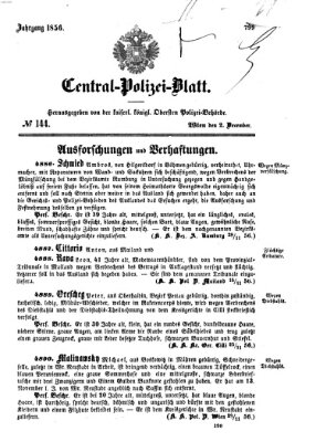 Zentralpolizeiblatt Dienstag 2. Dezember 1856