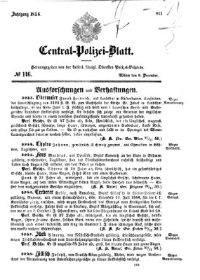 Zentralpolizeiblatt Samstag 6. Dezember 1856