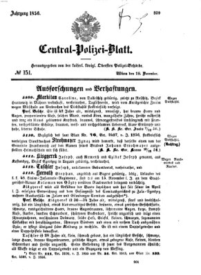 Zentralpolizeiblatt Donnerstag 18. Dezember 1856