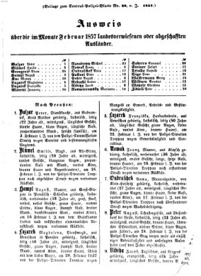 Zentralpolizeiblatt Dienstag 17. März 1857