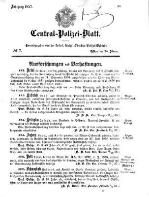 Zentralpolizeiblatt Dienstag 20. Januar 1857