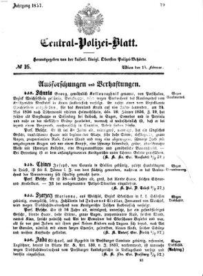 Zentralpolizeiblatt Samstag 14. Februar 1857