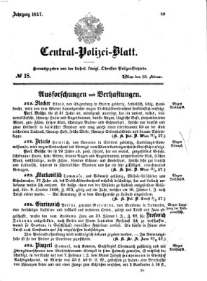 Zentralpolizeiblatt Donnerstag 19. Februar 1857