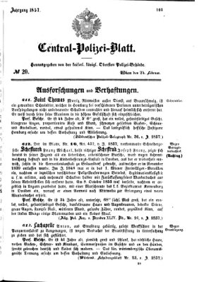 Zentralpolizeiblatt Dienstag 24. Februar 1857