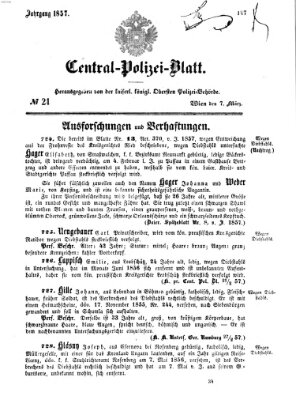 Zentralpolizeiblatt Samstag 7. März 1857