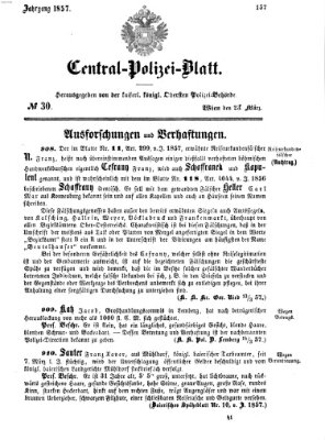 Zentralpolizeiblatt Montag 23. März 1857