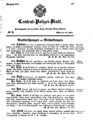 Zentralpolizeiblatt Donnerstag 26. März 1857