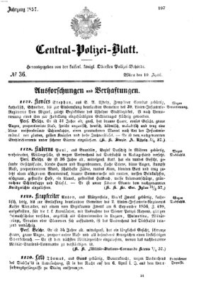 Zentralpolizeiblatt Freitag 10. April 1857