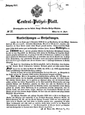 Zentralpolizeiblatt Dienstag 14. April 1857