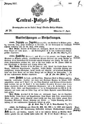 Zentralpolizeiblatt Freitag 17. April 1857