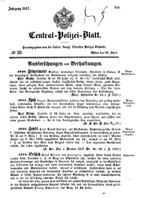 Zentralpolizeiblatt Montag 20. April 1857