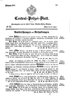 Zentralpolizeiblatt Dienstag 28. April 1857