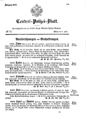 Zentralpolizeiblatt Montag 4. Mai 1857