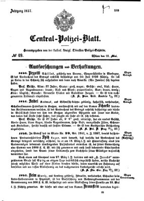 Zentralpolizeiblatt Montag 18. Mai 1857