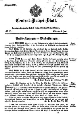 Zentralpolizeiblatt Freitag 5. Juni 1857