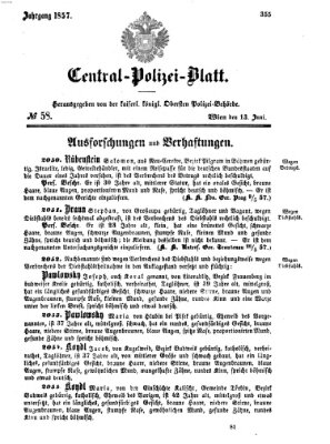 Zentralpolizeiblatt Samstag 13. Juni 1857