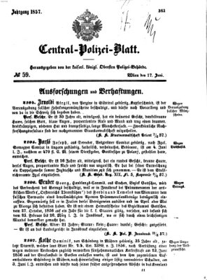 Zentralpolizeiblatt Mittwoch 17. Juni 1857