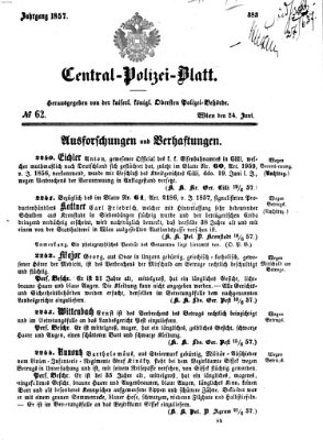 Zentralpolizeiblatt Mittwoch 24. Juni 1857