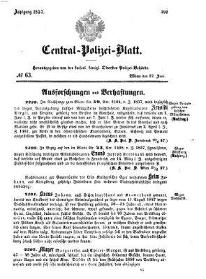 Zentralpolizeiblatt Samstag 27. Juni 1857