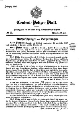 Zentralpolizeiblatt Dienstag 14. Juli 1857