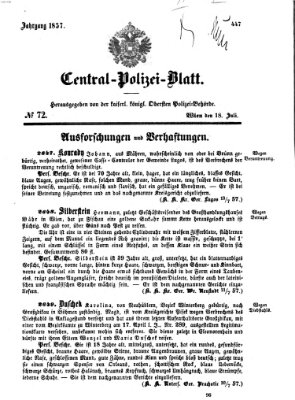 Zentralpolizeiblatt Samstag 18. Juli 1857