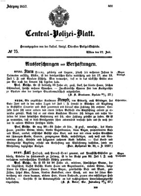 Zentralpolizeiblatt Montag 27. Juli 1857