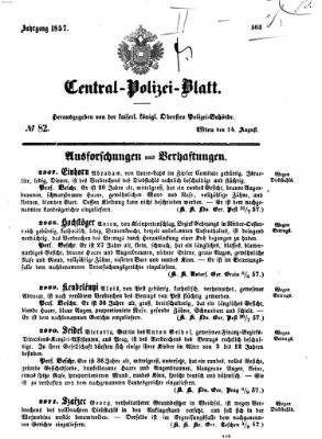 Zentralpolizeiblatt Freitag 14. August 1857